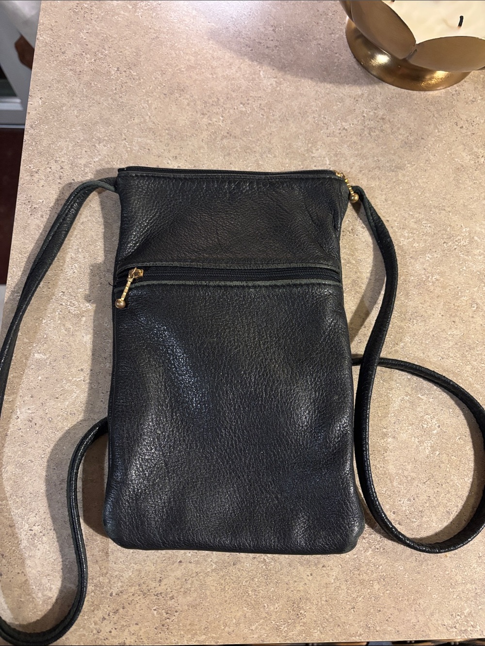 Genuine Black Leather Crossbody Bag Vintage